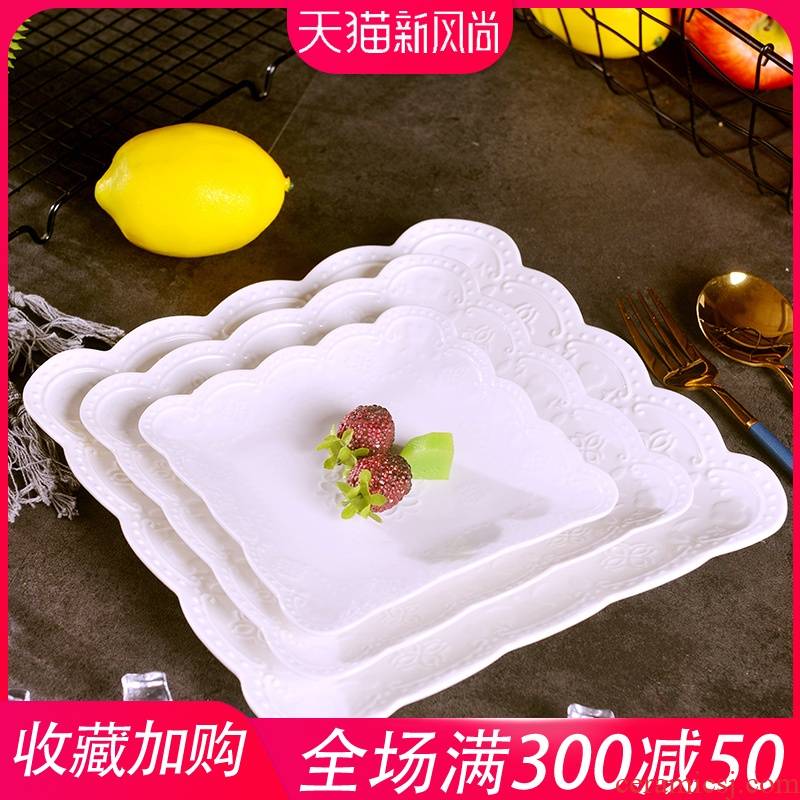 Jingdezhen anaglyph creative ou flat ceramic plate west tableware, the steak is suit dish household square plate