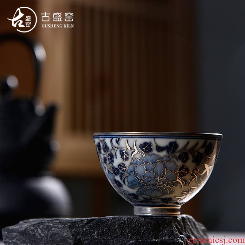 The ancient sheng up new riches and honor peony coppering. As silver sample tea cup 99 sterling silver, jingdezhen porcelain hand kung fu master CPU