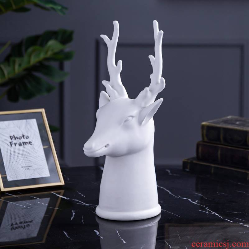 Nordic art ceramic furnishing articles creative wine decoration simple porch deer head decoration display ark, household soft outfit