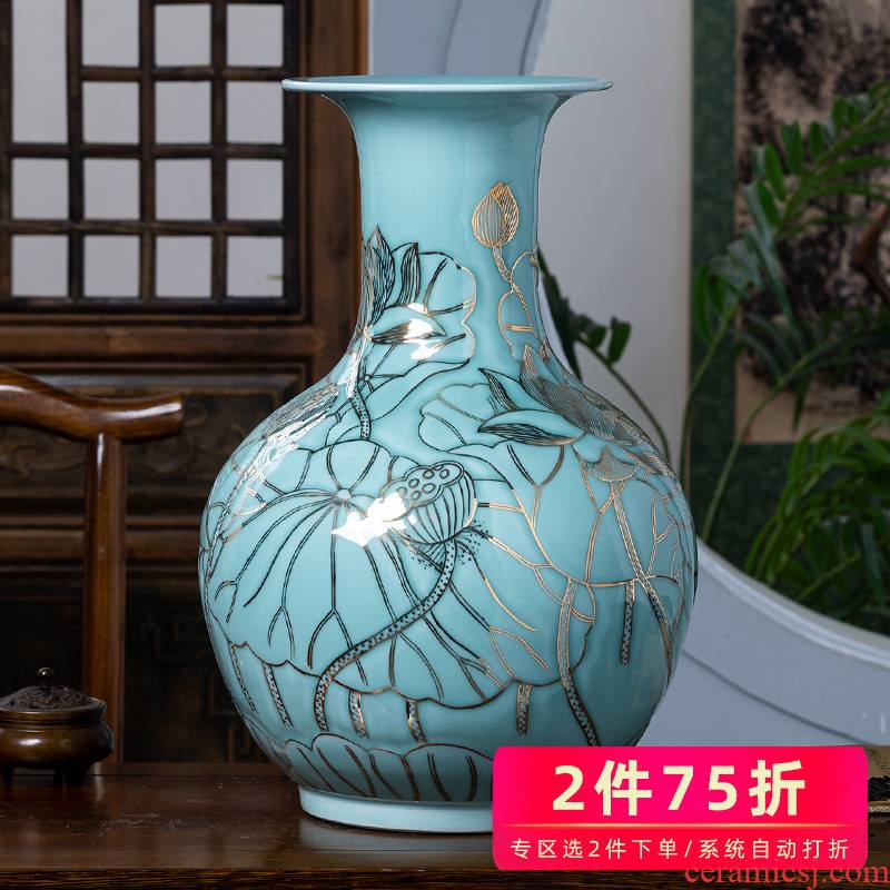 Jingdezhen chinaware lotus pond classical see colour blue glaze furnishing articles of Chinese style living room decoration design hand - made big vase