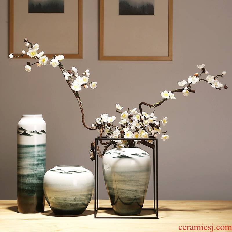 Jingdezhen ceramics flower vase of new Chinese style living room TV cabinet craft vase home furnishing articles