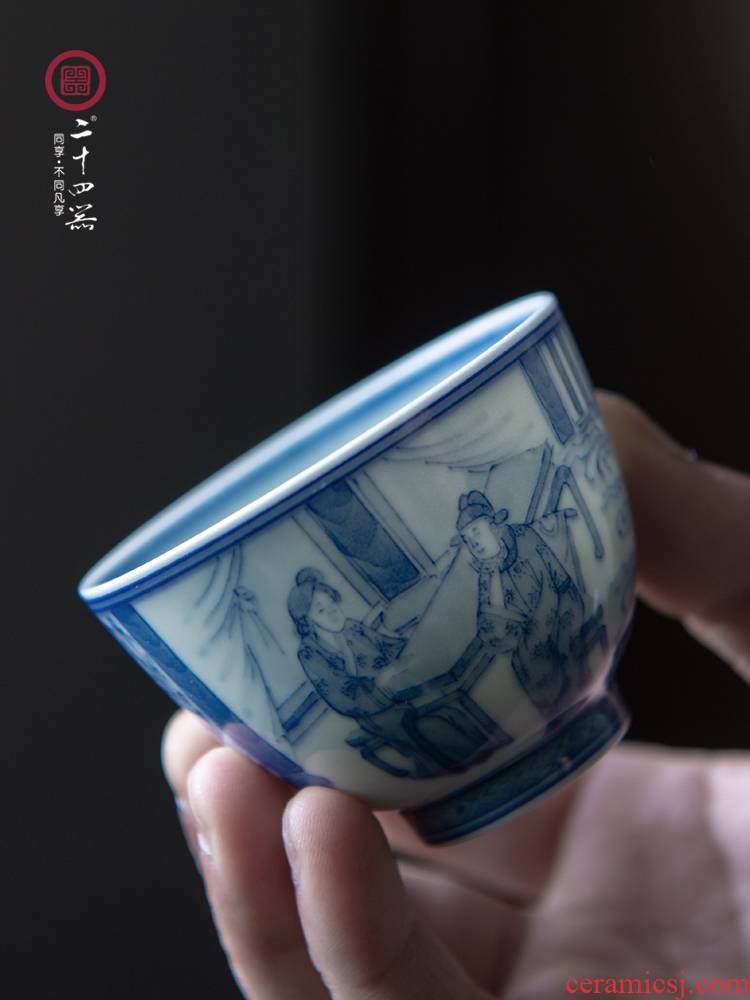 24 is hand - made of the master of the blue and white porcelain cup pure manual kunfu tea cup single sheet only ceramic tea set