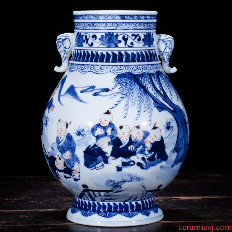 Jingdezhen ceramic handicraft furnishing articles sitting room flower arranging new Chinese style antique porcelain home decoration of blue and white porcelain vase