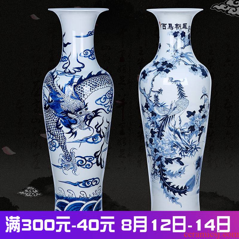 Landing a large vase hand - made porcelain of jingdezhen ceramics longfeng sitting room decoration to the hotel lobby furnishing articles of feng shui
