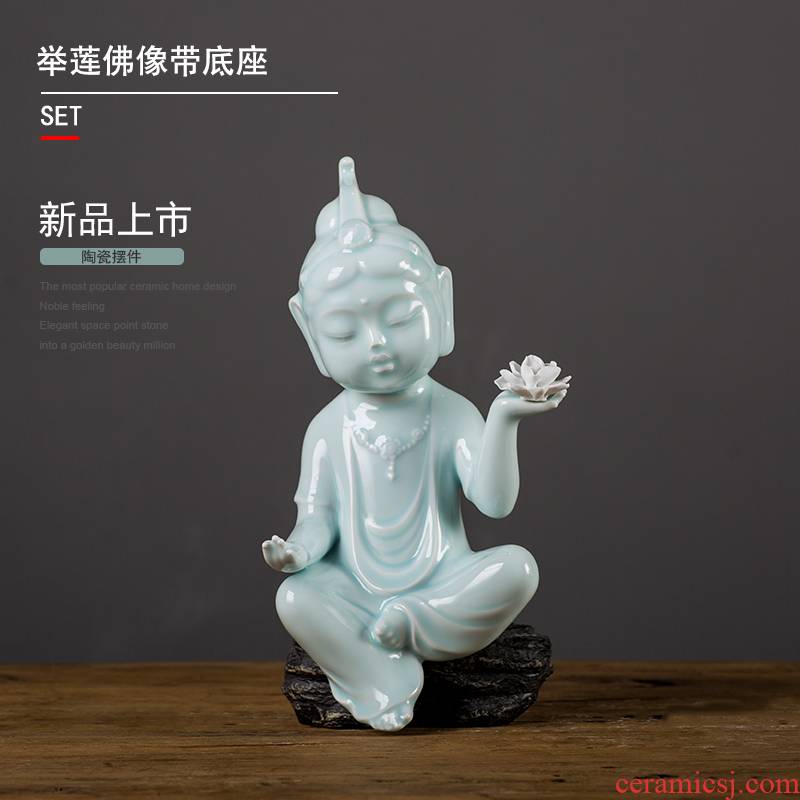Celadon ceramic zen zen furnishing articles guanyin Buddha zen meditation Buddha express with lotus study home furnishing articles