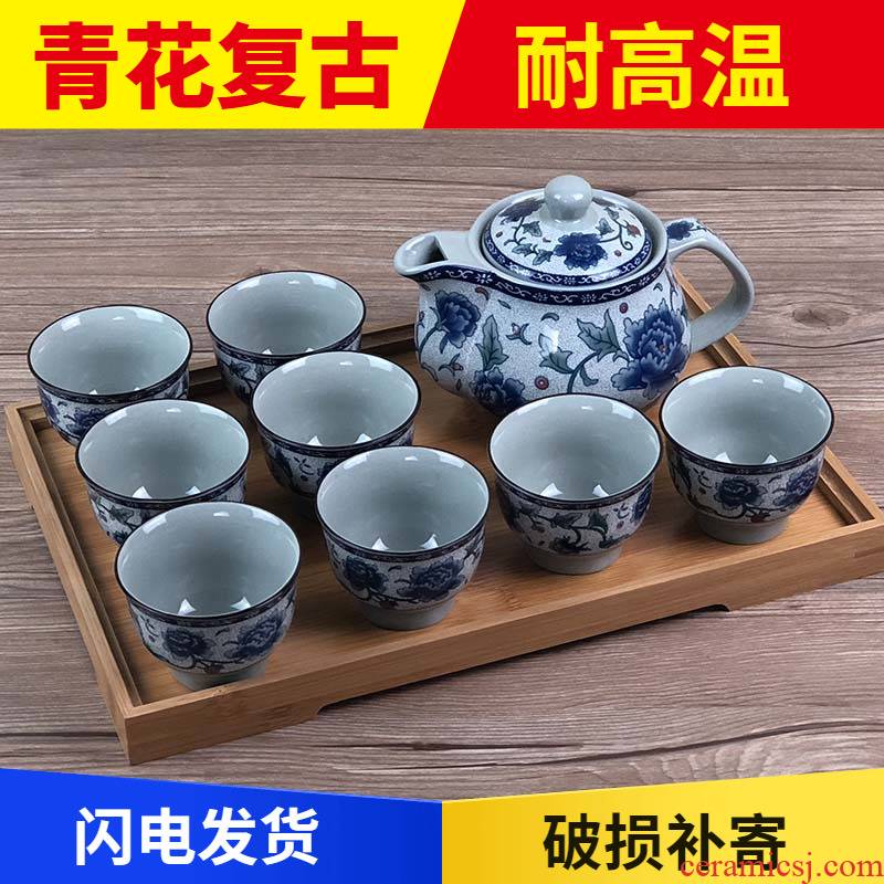 Jingdezhen blue and white porcelain teapot teacup suit belt filter side put the pot of household contracted and I kung fu tea set
