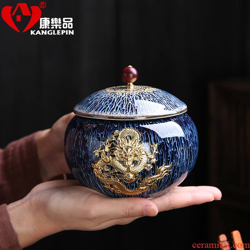 Recreational product obsidian variable temmoku glaze caddy fixings have the silver jingdezhen porcelain pot storage POTS small creative tea