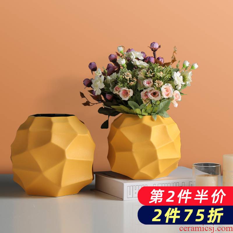 Northern wind geometric vase dried flower ceramic flower arranging creative TV ark adornment furnishing articles contracted sitting room table
