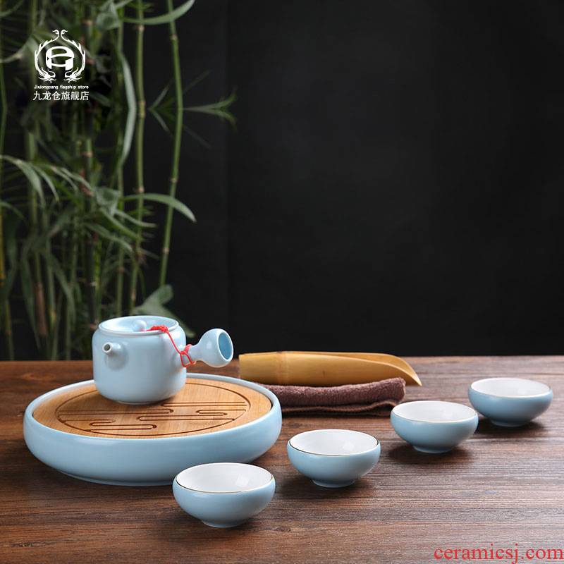 Jingdezhen kung fu tea set ceramic small household small tea tray teapot tea cups of a complete set of I and contracted