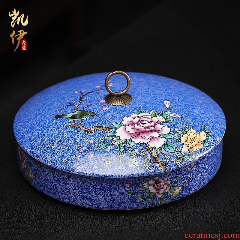Colored enamel court wind puer tea cake canned tea is tea cake box storage box of jingdezhen ceramic tea tea accessories