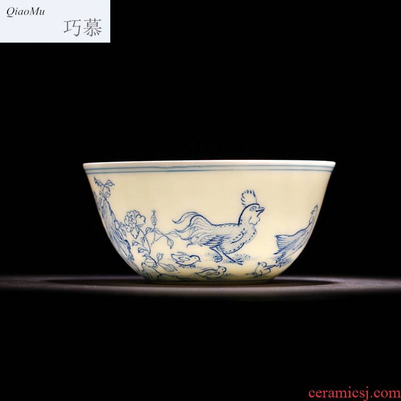 Qiao mu you fight exotic chicken cylinder cup lyrics 】 【 yongzheng chenghua chicken color bucket cylinder cup jingdezhen manual archaize ceramic cups