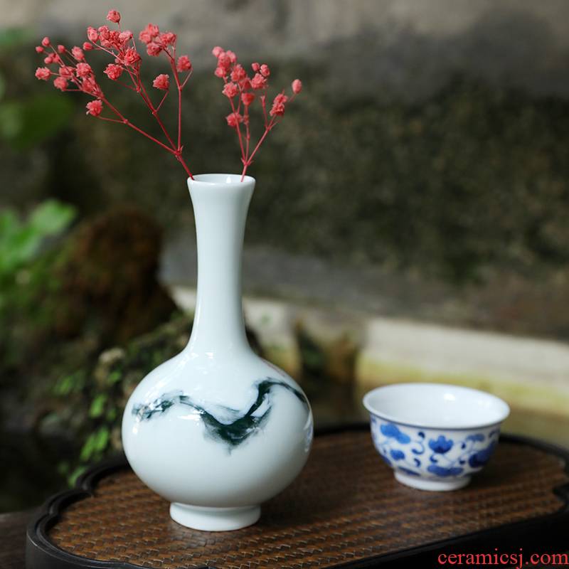 Bluish white single mini floret bottle ceramic furnishing articles desktop sitting room of Chinese style restoring ancient ways is I and contracted zen flower arrangement