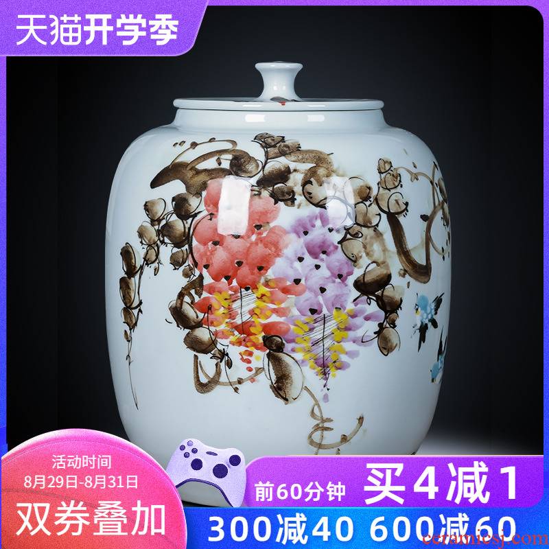 Jingdezhen ceramics hand - made caddy fixings large seal storage jar pu 'er tea cake tin, the seventh, peulthai the barrel with cover