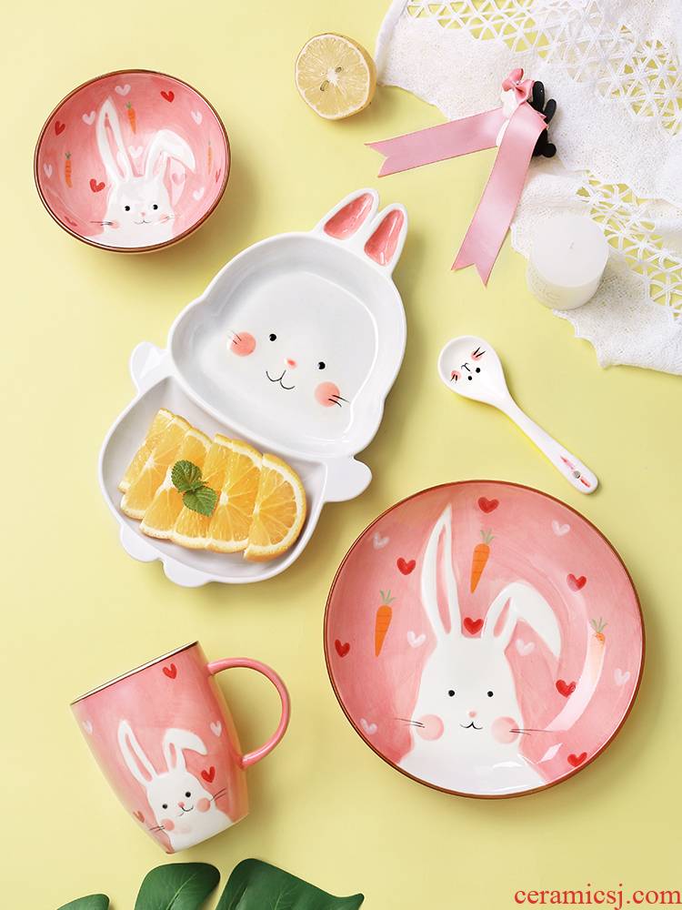 Girl dishes suit ceramic household use Japanese ins wind one lovely creative move plate tableware