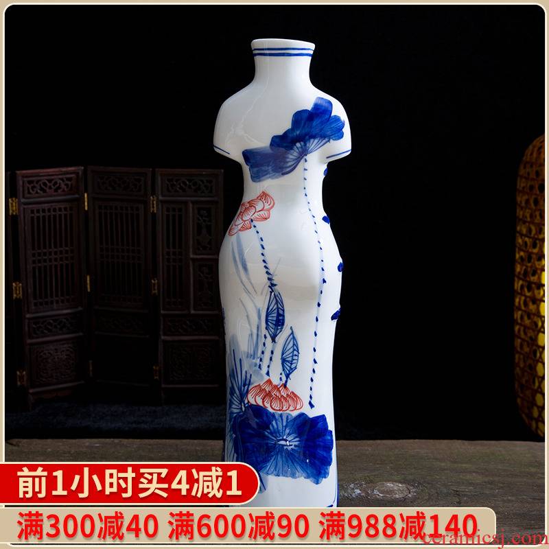 117 jingdezhen ceramic hand - made modern cheongsam vases, flower arrangement and elegant Chinese style household adornment handicraft furnishing articles