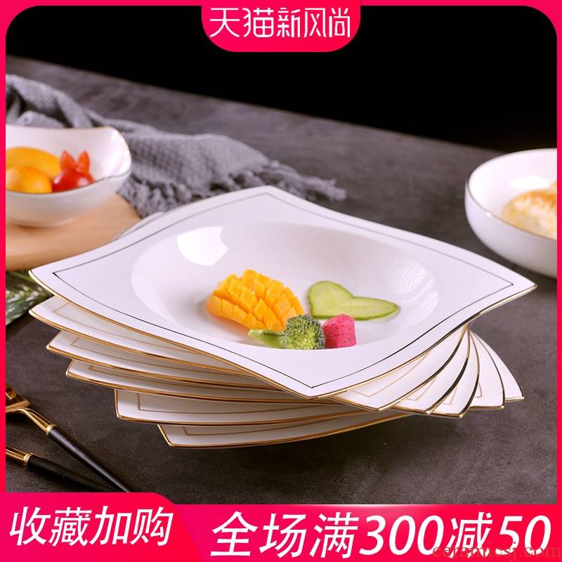 Jingdezhen domestic manual gold 】 【 ipads China up phnom penh dish European creative dishes ceramic deep soup plate suit