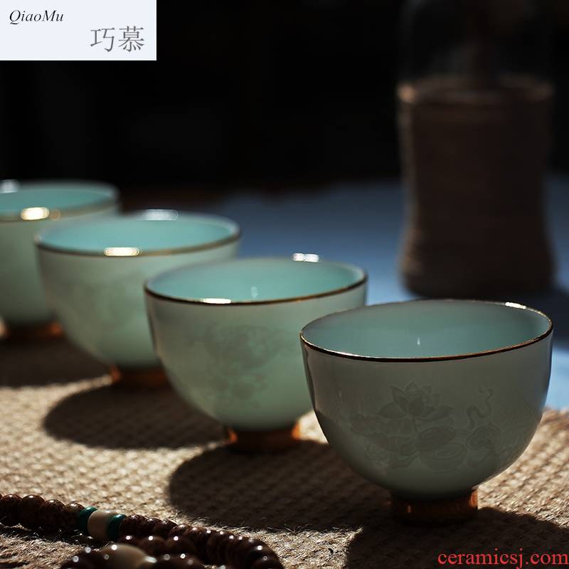 Kung fu qiao mu tea cups of jingdezhen ceramics cup sample tea cup manually celadon noggin pu - erh tea cup