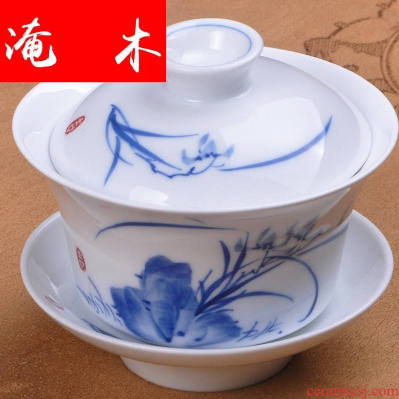 Submerged wood town ceramic landscape tureen hand - made kung fu tea set of blue and white porcelain cup bowl nameplates tureen large detailed scene