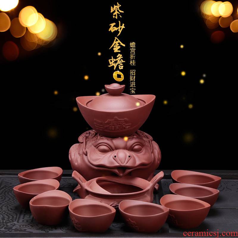 Kung fu tea set half automatic coarse pottery lazy people prevent hot cup purple suit creative household contracted restoring ancient ways