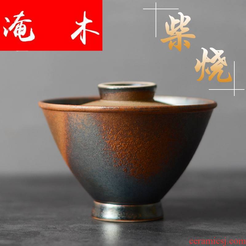 Flooded tureen size wooden tea garden ceramics jingdezhen archaize only three bowl up dust glaze tea bowl