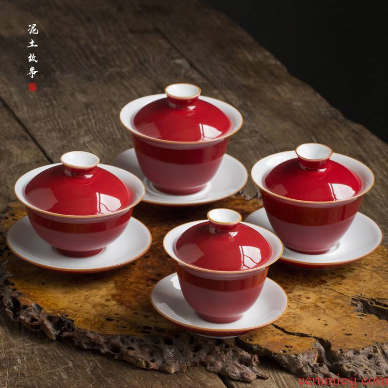 Jingdezhen ceramic ji red ruby red large tureen tea sets tea bowl three tureen only single kung fu tea set