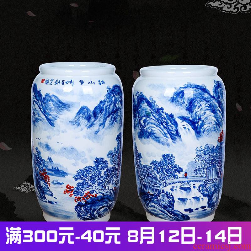 Jingdezhen ceramics masters hand draw flower arranging large blue and white landscape wide expressions using bottle gourd household living room decorated furnishing articles