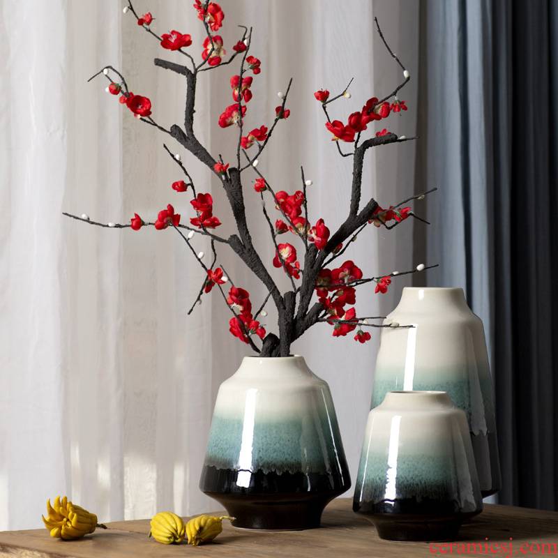 Modern new Chinese ceramic vase living room table antique Japanese teahouse adornment zen flower arranging porch place