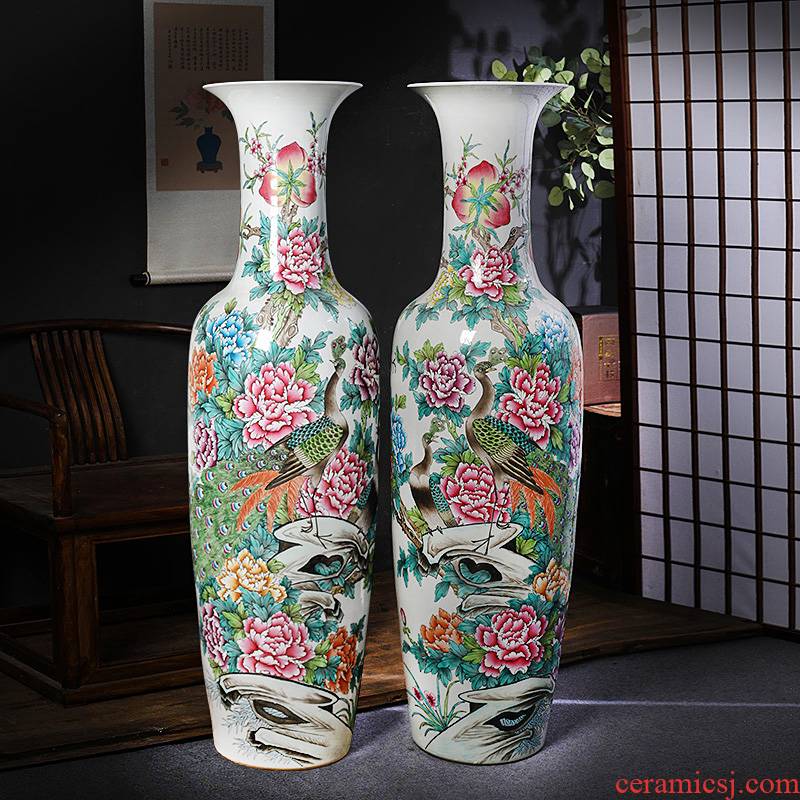 Jingdezhen ceramic floor big vase archaize manual powder enamel sitting room furnishing articles furnishing articles hotel decoration