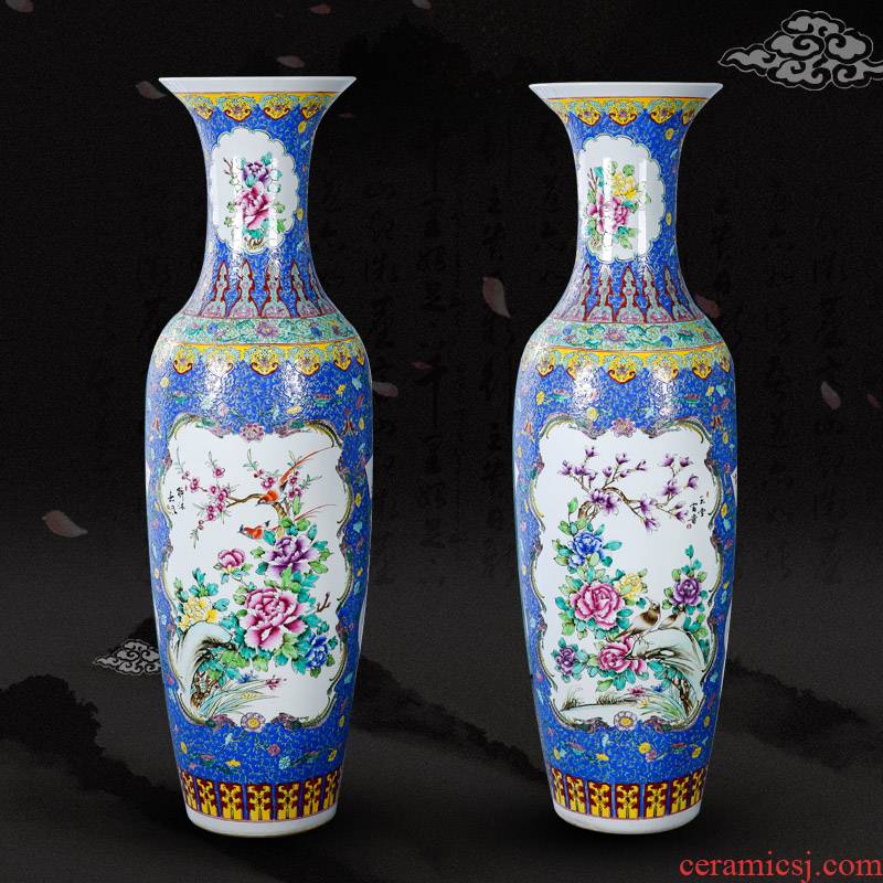 Jingdezhen ceramics landing large vases, hand - made pastel antique Chinese painting of flowers and a sitting room home furnishing articles ornaments