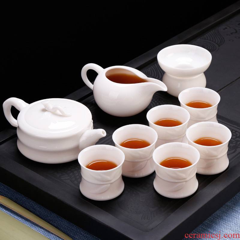Kung fu tea set high white porcelain box 6 people whole household teapot tea cup combination Chinese modern office