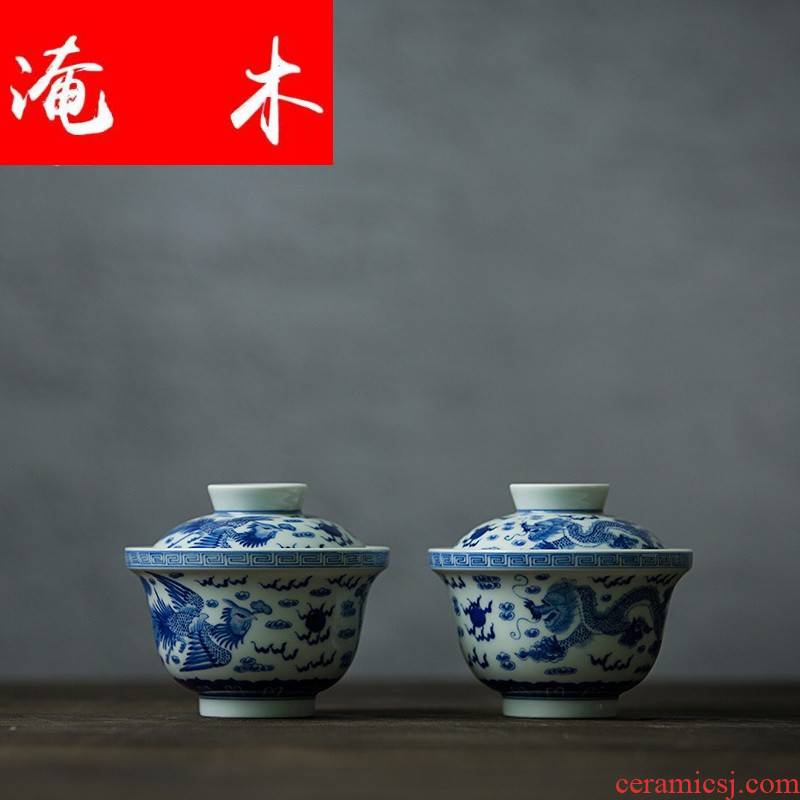 Submerged wood let jingdezhen blue and white tureen ceramic up large manual hand draw three bowl kung fu tea set