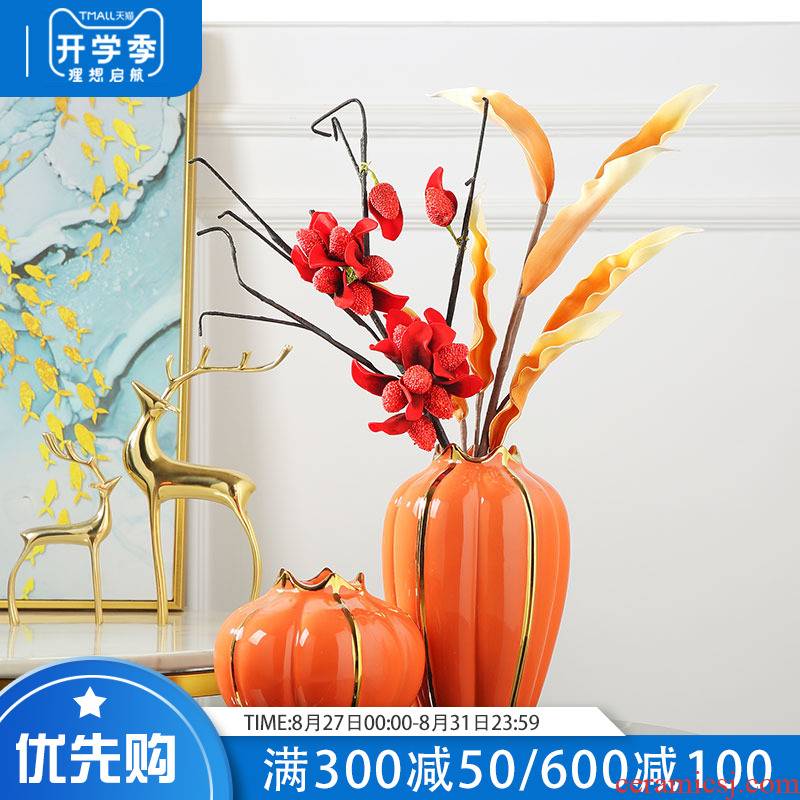 Jingdezhen light key-2 luxury ceramic vase furnishing articles sitting room TV wine table simulation dried flowers flower arrangement home decoration