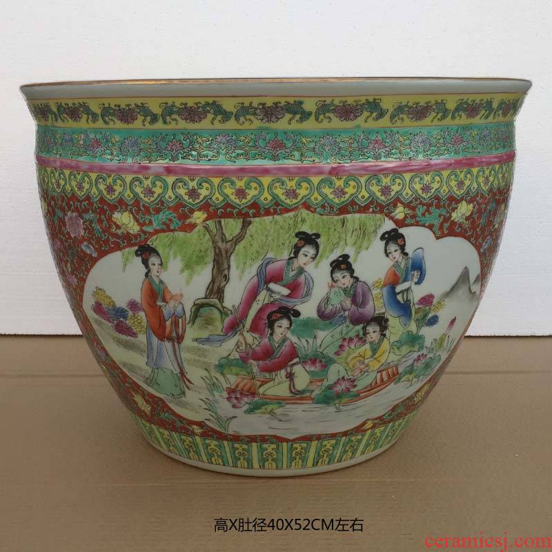 Hand made pastel ancient Chinese style classical beauty ladies China big crock deep cylinder sitting room furniture furnishing articles at home