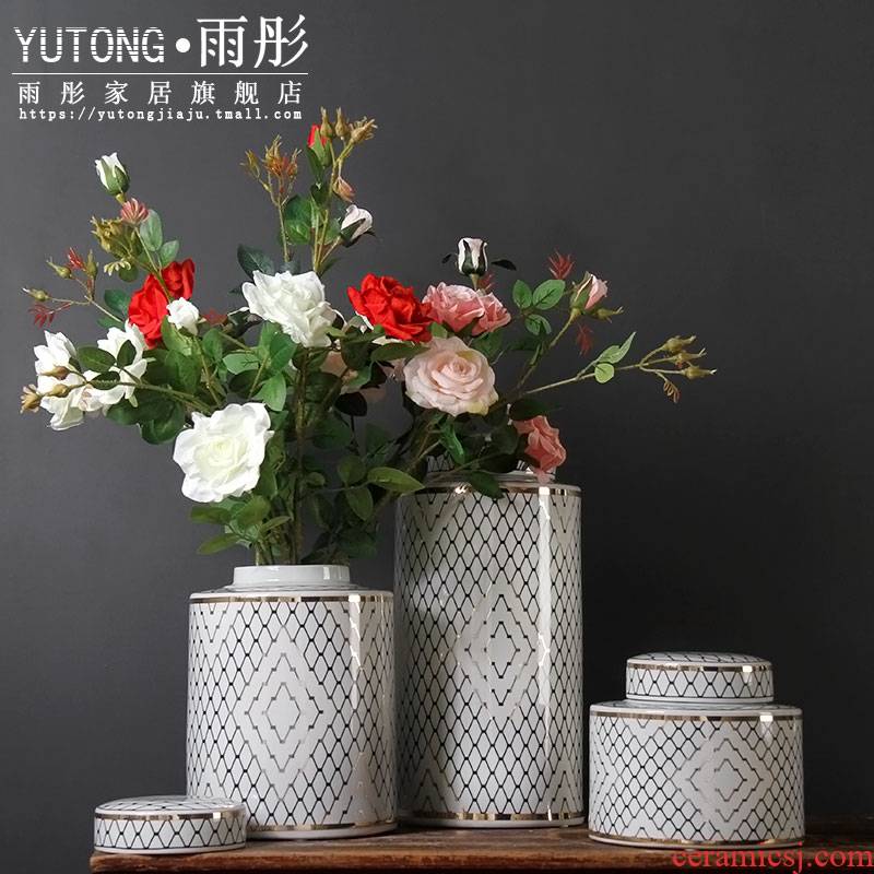 Gold - plated ceramic vase of blue and white porcelain ceramic household act the role ofing is tasted furnishing articles ceramic pot sitting room villa example room