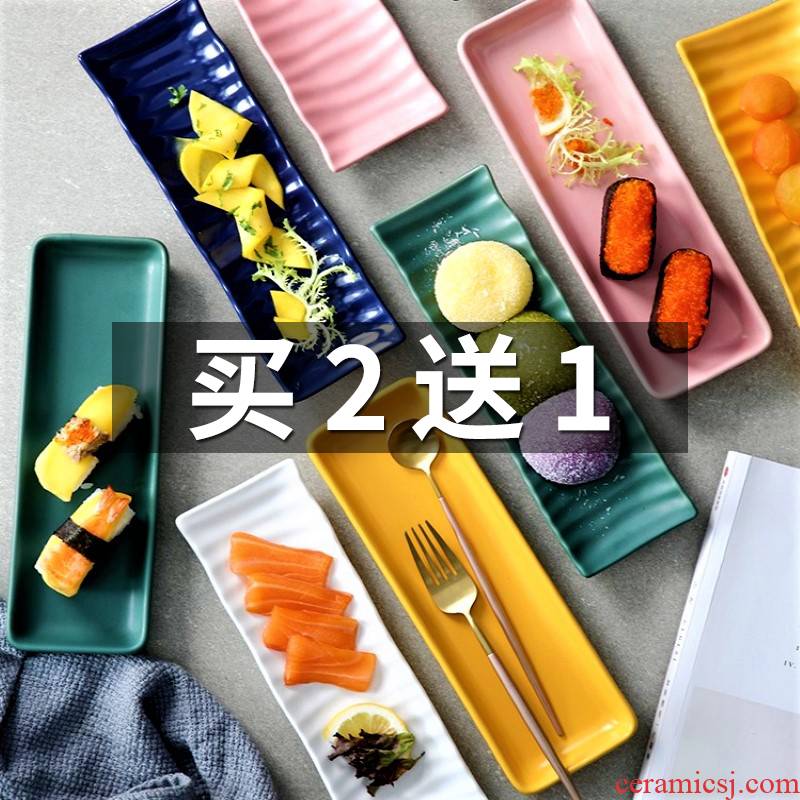 Nordic strip plate ceramic plate Japanese creative rectangle sushi plate breakfast of disk all the west tableware, household