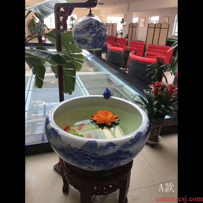 Jingdezhen blue and white peony the lantern fountain lettering and 55 cm65cm90cm humidifier tank in water