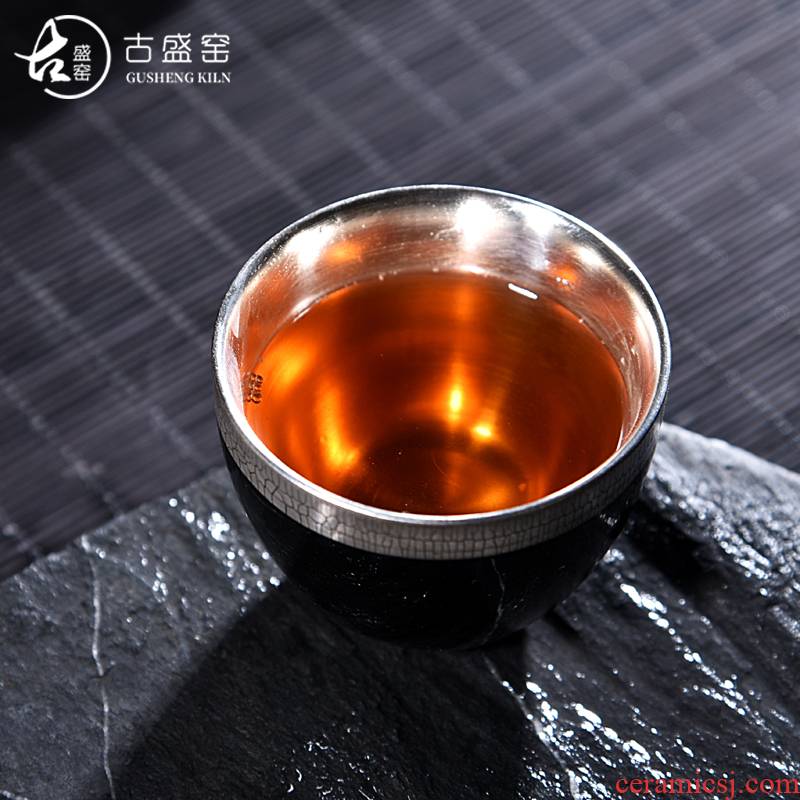 Ancient sheng ceramic up new egg cup silver cup tea coppering. As undressed ore, black jade bowl silver master cup of tea