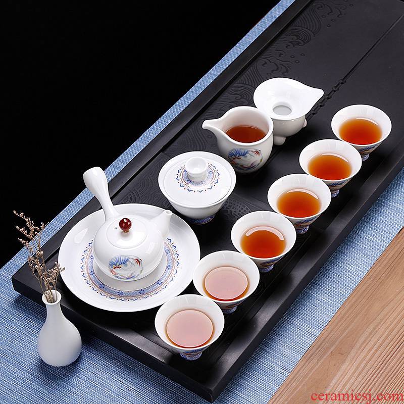 Ceramic kung fu tea sets a full set of hand - made decals small and pure and fresh box side put the pot of the six people with contracted style