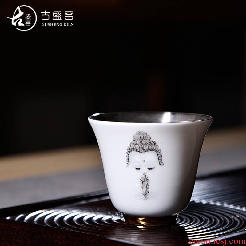 Ancient sheng up new gift boxes tasted silver gilding suet jade porcelain SAN fermin small sample tea cup masters cup single fullness