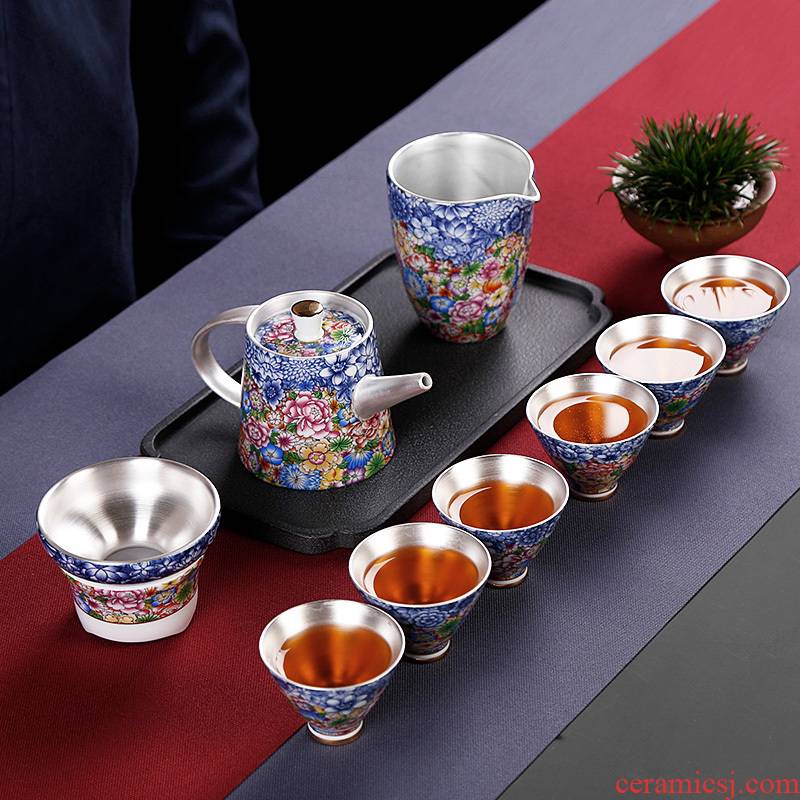 Kung fu tea tasted silver gilding silver suit household teapot teacup ceramic office to receive a visitor the high - end Chinese gift boxes