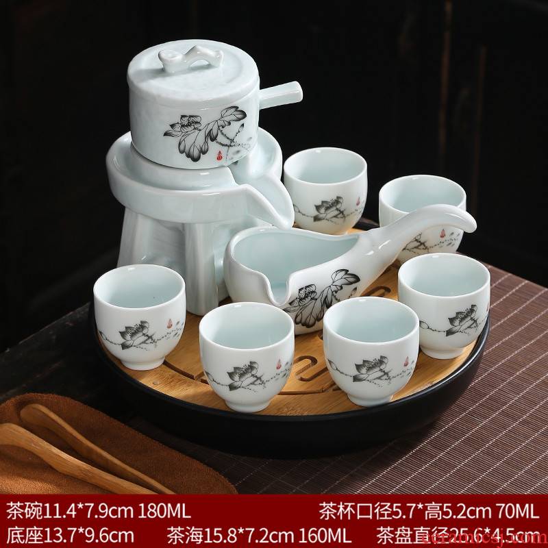 Lazy stone mill tea set ceramic violet arenaceous household kung fu suit all semi - automatic hot tea cups creative tea POTS