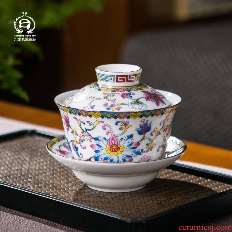 Jingdezhen ceramic colored enamel paint only three tureen single archaize kung fu tea tea bowl tea cup saucer