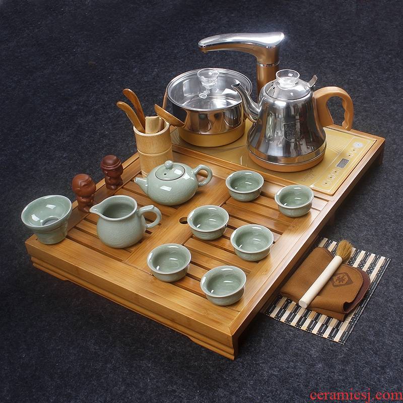 Ceramic kung fu tea tea tray with kettle automatically a whole household small bamboo bamboo tea tea set