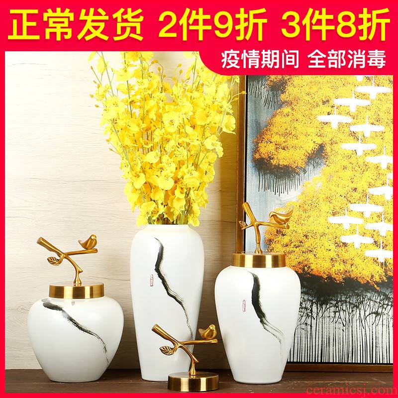 Jingdezhen ceramics manual white vase is I and contracted sitting room of Chinese style household decorative furnishing articles suit arranging flowers