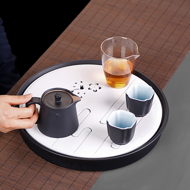 Ceramic tea tray was circular home large kung fu tea tray was dry plate of water storage type tea table contracted zen