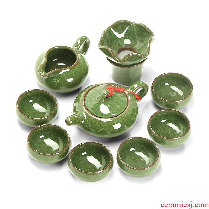 Green ice crack tea set of household ceramic teapot teacup only 6 small Japanese kung fu tea set office