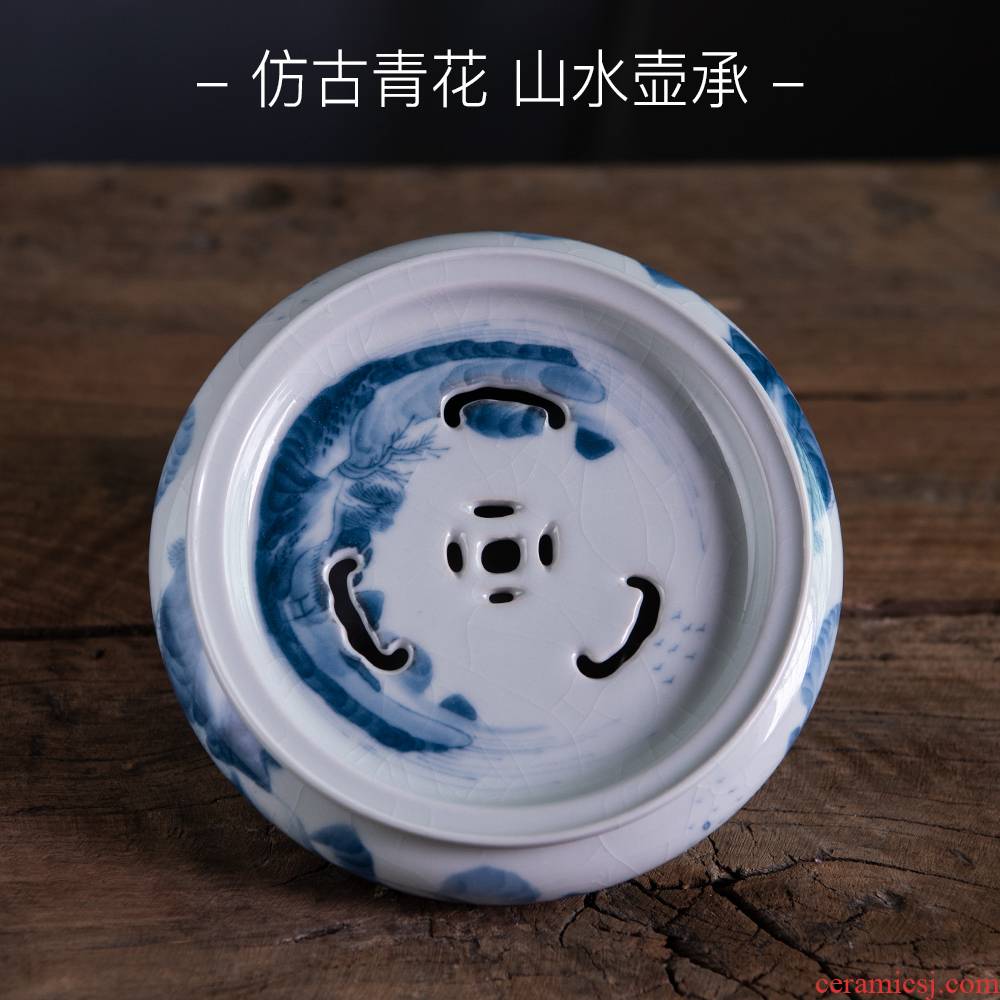 Public remit jingdezhen blue and white porcelain tea bearing day type restoring ancient ways are it bearing pad pot dry tea mercifully the machine base