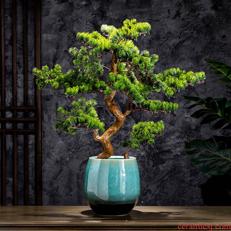 Black flower pot green balcony decoration indoor the plants contracted the new Chinese style green vase of large diameter ceramic POTS
