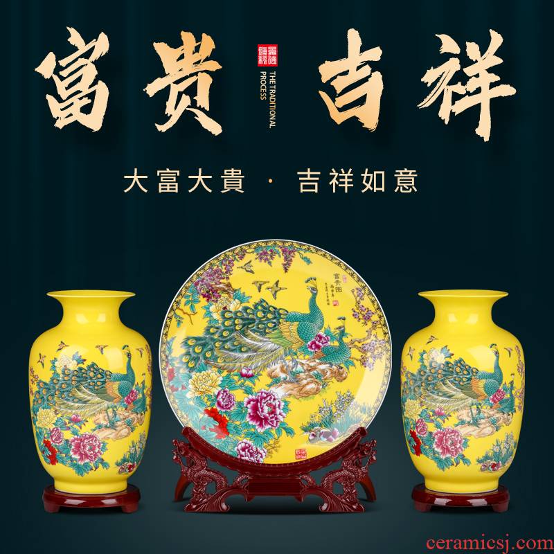 Jingdezhen ceramics three - piece floret bottle furnishing articles or flower arrangement of Chinese style household wine sitting room decoration