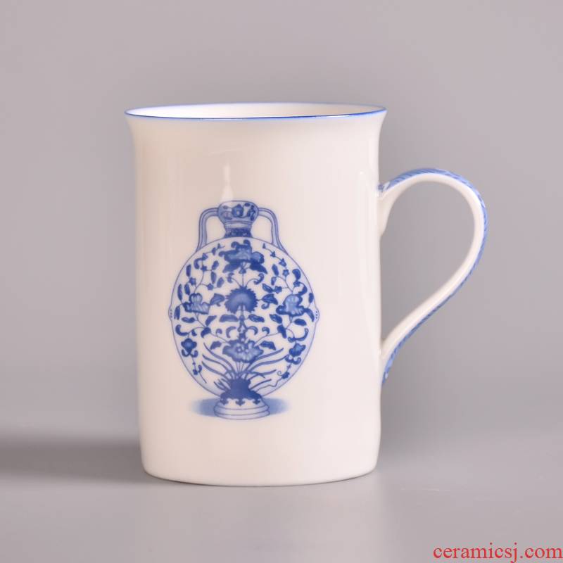 Ceramic handle large cup cup individual cup 250 ml dehua porcelain jade red cup of blue and white porcelain cup